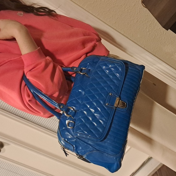 Coach Poppy Liquid Gloss quilted patent leather handbag  teal or turquoise blue - Picture 4 of 16